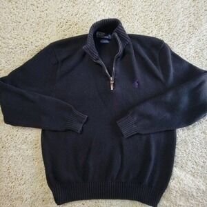 Polo Ralph Lauren Mens 1/4 Zip Sweater Black Pima Cotton‎ Size Large